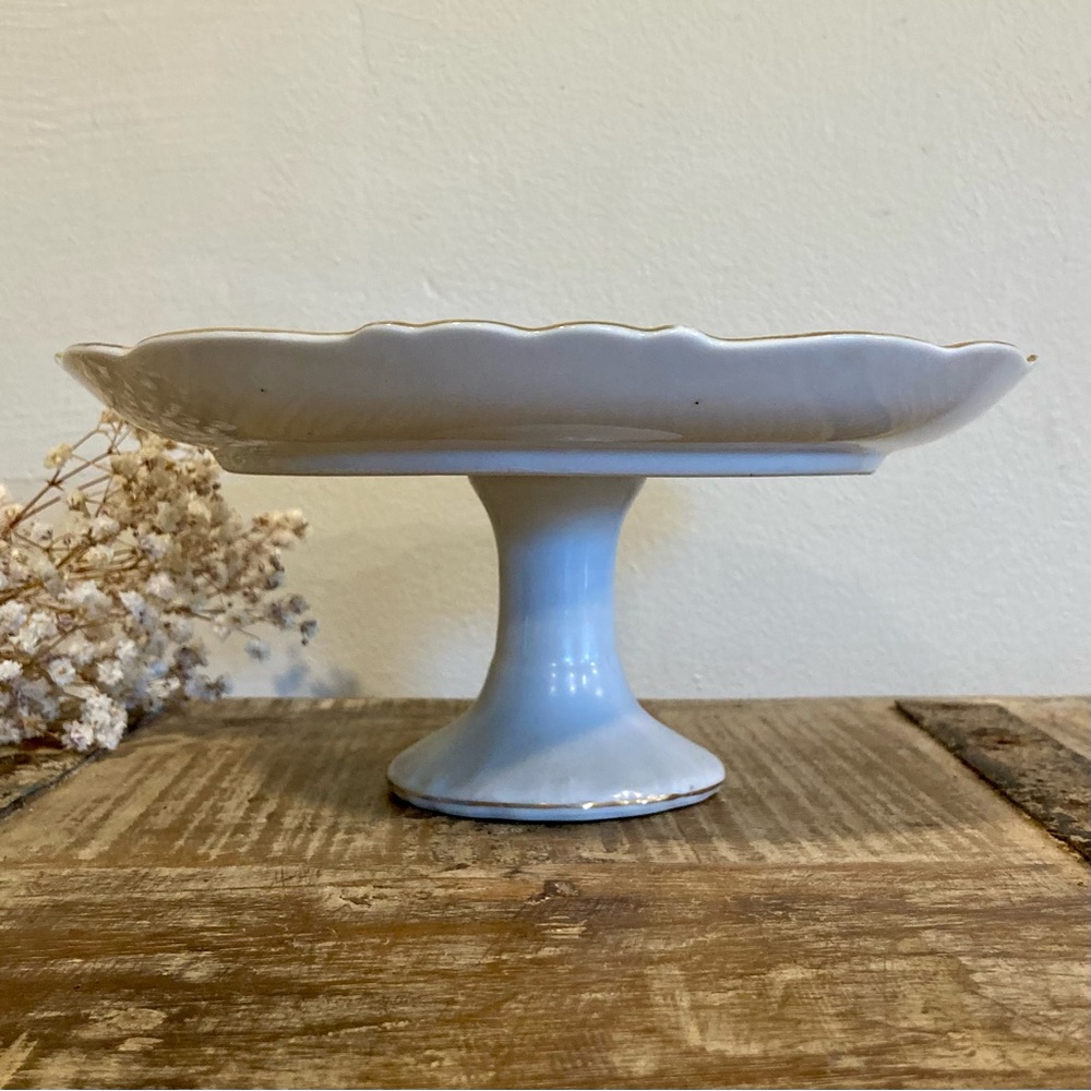 Floral Pedestal Cake Stand Signed Renee 8” - Picture 10 of 16